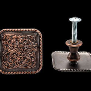 Florid Square cabinet knobs (pair) antique copper