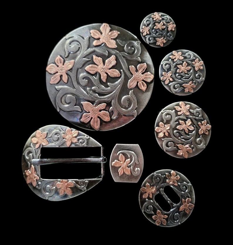 Wildflower Saddle Concho Set Antique Nickel and Copperset of Etsy Canada