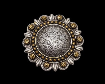 Concho de rosca TexHAs Berry de 1-1/2" en plata antigua y oro