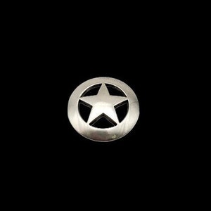 May include: Silver-toned metal star-shaped charm with a circular border. The star is cut out of the metal, creating a hollow center.