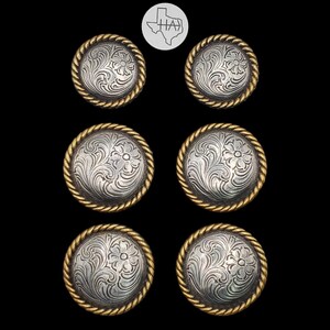 Set of 6 - Saddle set Floral Rope Edge conchos HRSPGP
