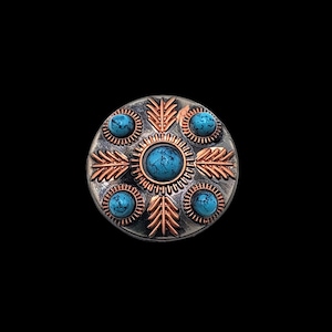 1&quot; screw back Feathered Turq Screw-back concho ACP w/Turq cabochon