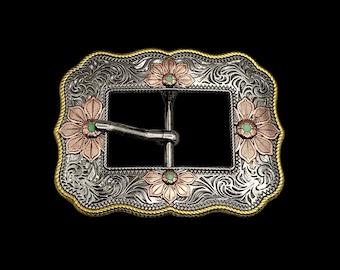 1&quot; Floral Rope Edge Tri-Color Cart Buckle