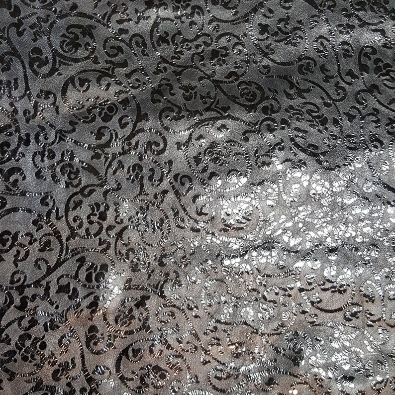 Floral Print Metallic Gold Leather