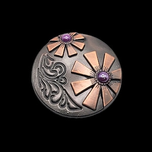 1-1/2&quot; New West Screw-back Concho Antique nickel, copper & purple cabochons