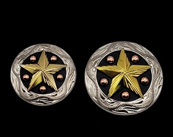 Set of 6 - Saddle Concho Set Nickel, Copper, Brass Star and