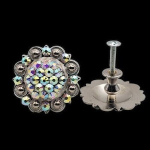 Aurora Borealis Berry cabinet knobs (pair) nickel and crystals