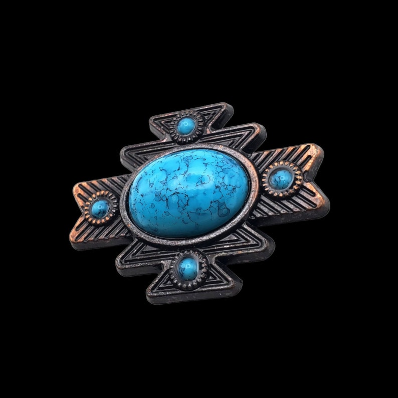 Set of 6 - Aztec Saddle Concho Set Antique Nickel, Copper and Turquoise ...