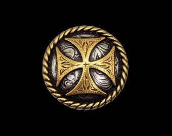 1-1/2" Floral Rope Edge Maltese Cross HRSPGP Screw-back Concho