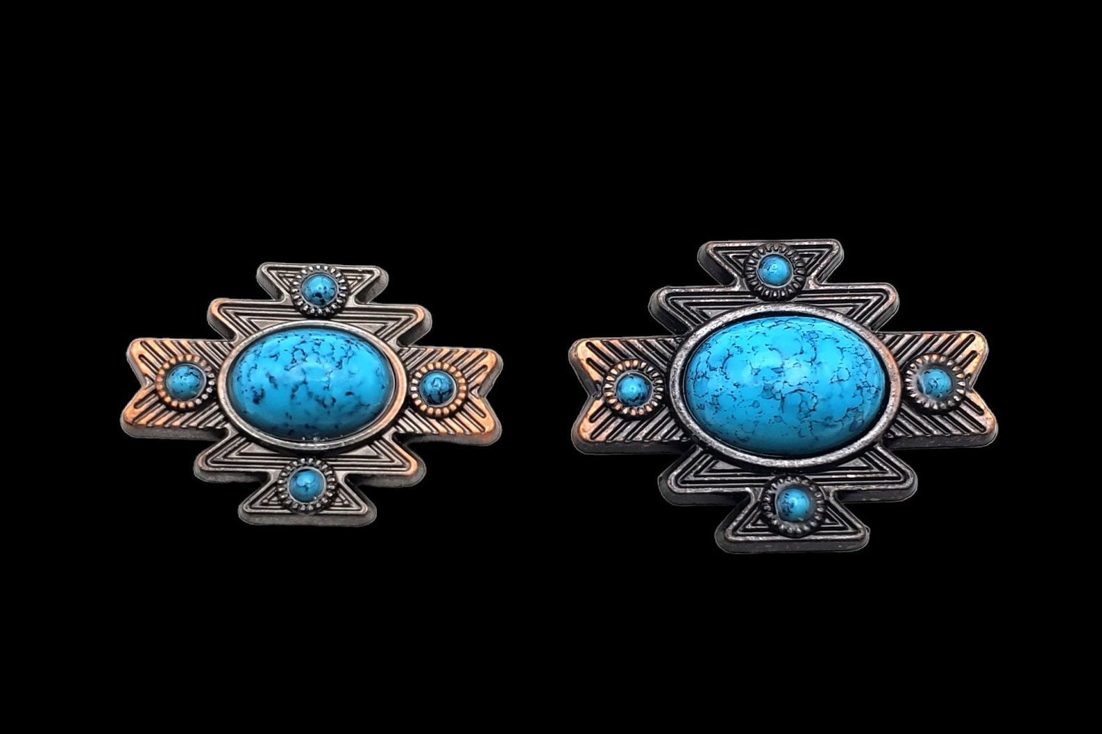 Set of 6 - Aztec Saddle Concho Set Antique Nickel, Copper and Turquoise ...