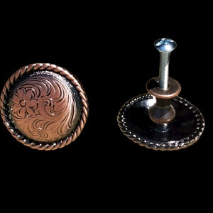 Rope Edge Floral cabinet knobs (pair) antique copper