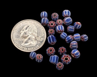 Red/White/Blue Glass Chevron Beads Small