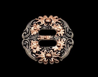 1-1/2" Floral top Slotted Concho 2-Tone
