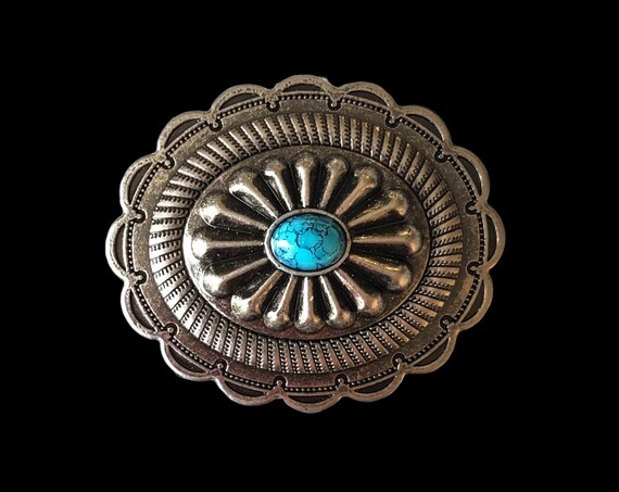S.W. Oval Screw Back Antique Nickel Concho With Turquoise | Etsy