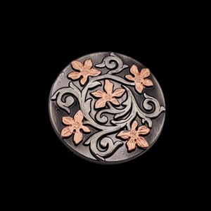 1-1/4&quot; screw back Wildflower Screwback concho Antique nickel and copper plated