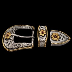 1-1/10,1 cm Frisco 3-teiliges Schnallen-Set Sterling/vergoldet