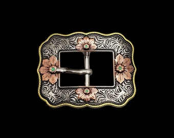 3/4&quot; Floral Rope Edge Tri-Color Cart Buckle