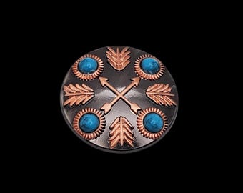 1" Feathered Turq ACP w/ Arrows Screwback Concho | Western Leathercraft Hardware