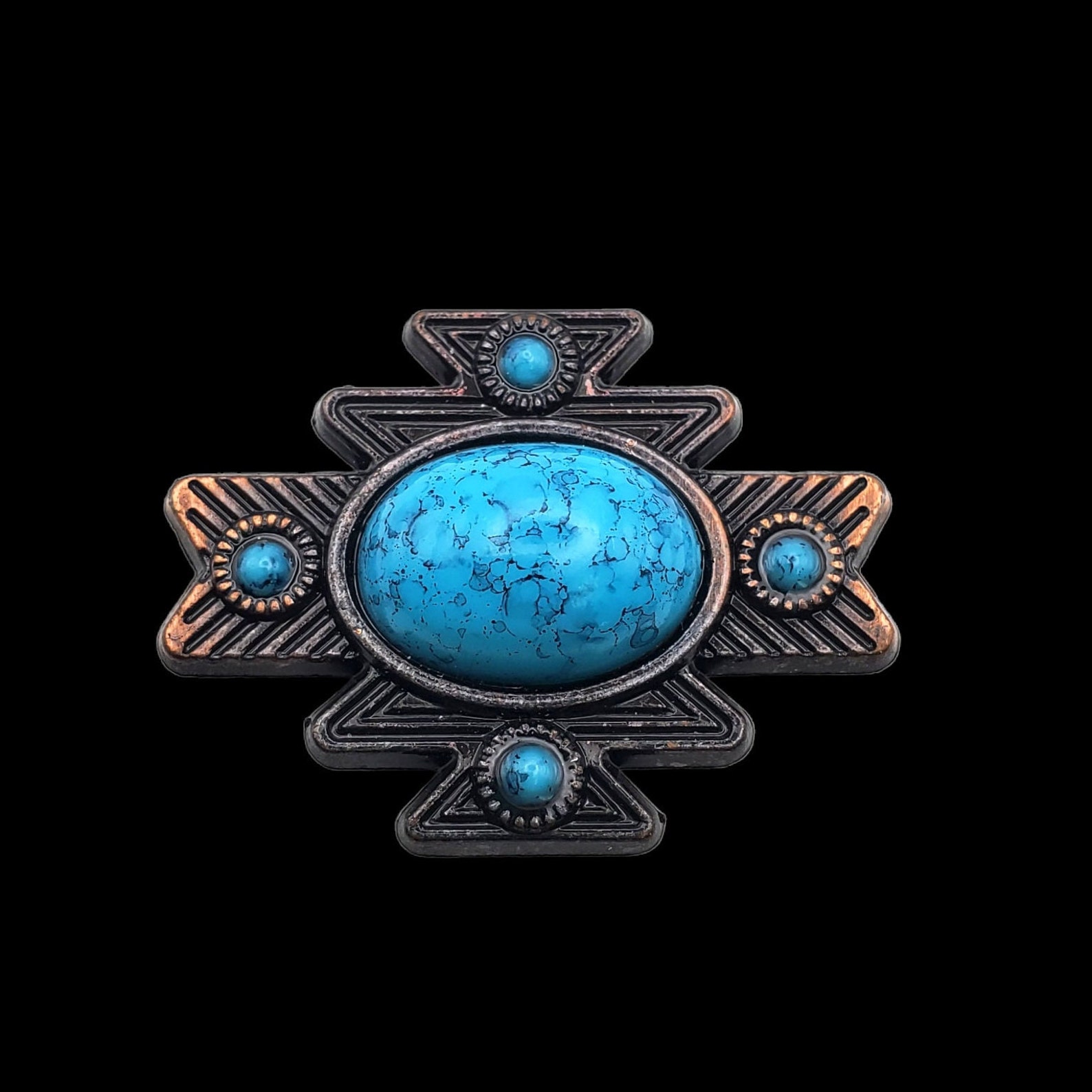 Set of 6 - Aztec Saddle Concho Set Antique Nickel, Copper and Turquoise ...