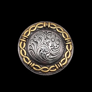1-3/16" Floral barbwire edge screw back concho, sterling & gold plated