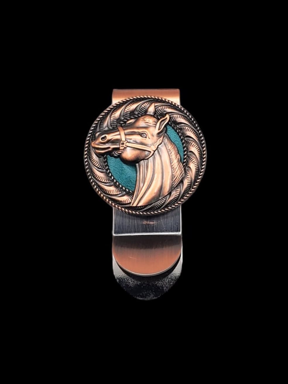 マネークリップ　カウボーイ　HORSE BE BAR H EQUINE Genuine Leather Rodeo Bifold Money Clip