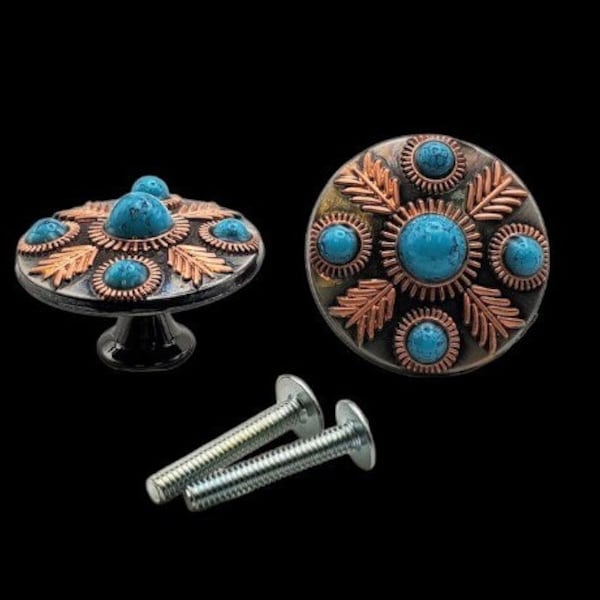 Feathered Turquoise cabinet knobs (pair)