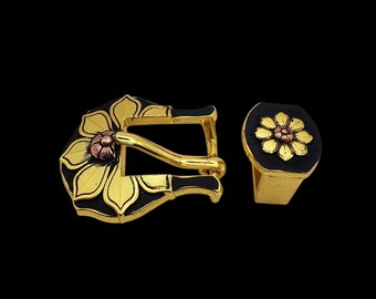 3/4" Flagstaff Flower Buckle & Keeper Set | Brass / Copper Plated with Black Enamel | Western Hardware