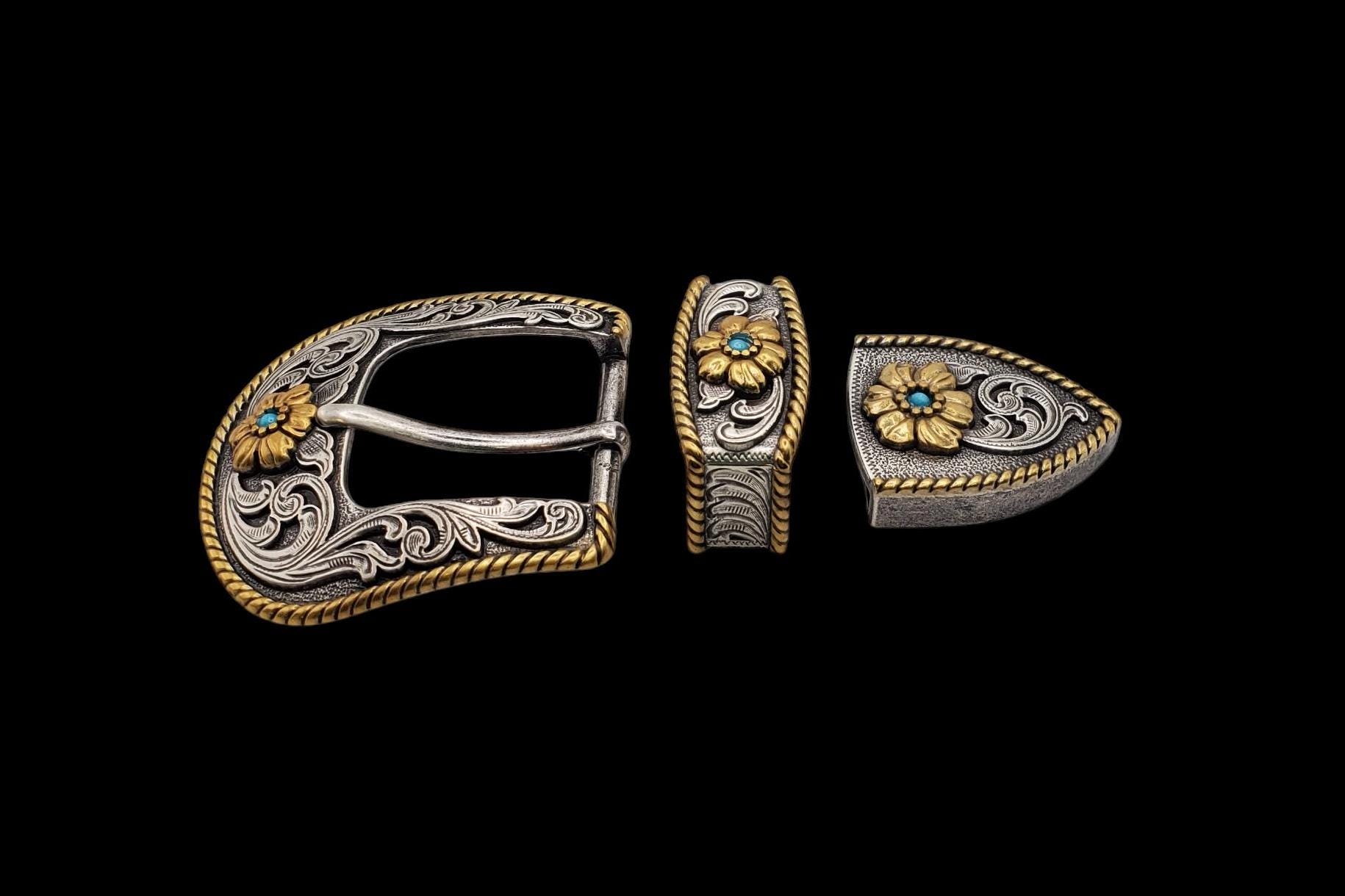Turquoise and Gold Buckle Belt Set Turquoise and Hammered Gold Belt Buckle – Christina Greene main image 4