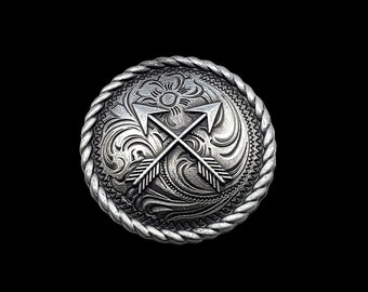 1-1/4" gekruiste pijlen met geschroefde achterkant, concho en zilver