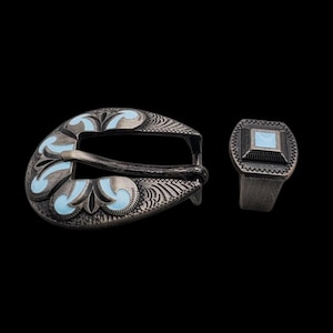 3/4 "Schnalle und Halter von San Marcos Antik vernickelt mit Türkis Emaille