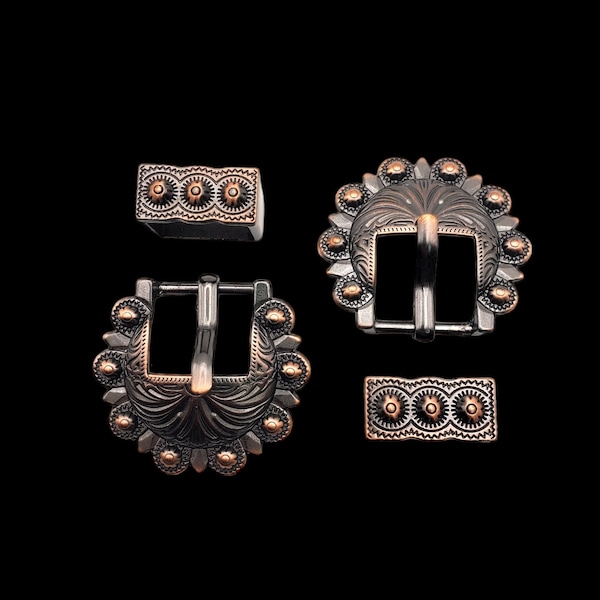 3/4" Berry edge buckles and keepers ant. copper (pair)