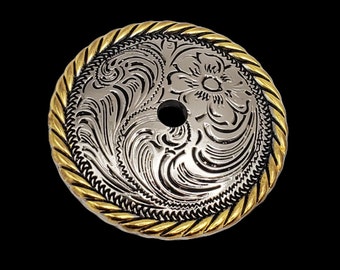 2-1/4" gebloemde touwrand met gat antiek zilver/messing