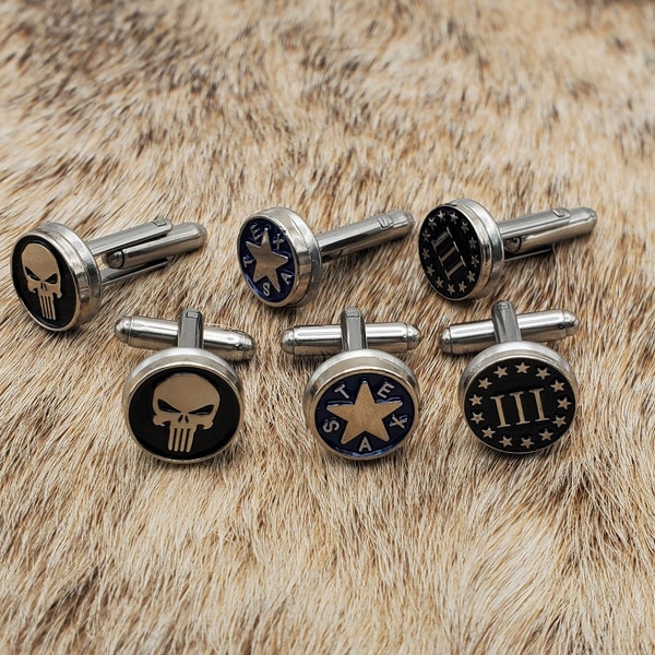 1/2" Texas de Zavala, Military Skull or III% Cuff Links (pair)