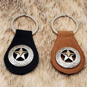 Engraved Border Star w/Steerhead Key Fob