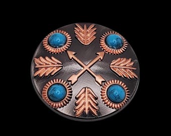 1-1/4" Feathered Turq ACP w/ Arrows Screwback Concho | Western Leathercraft Hardware