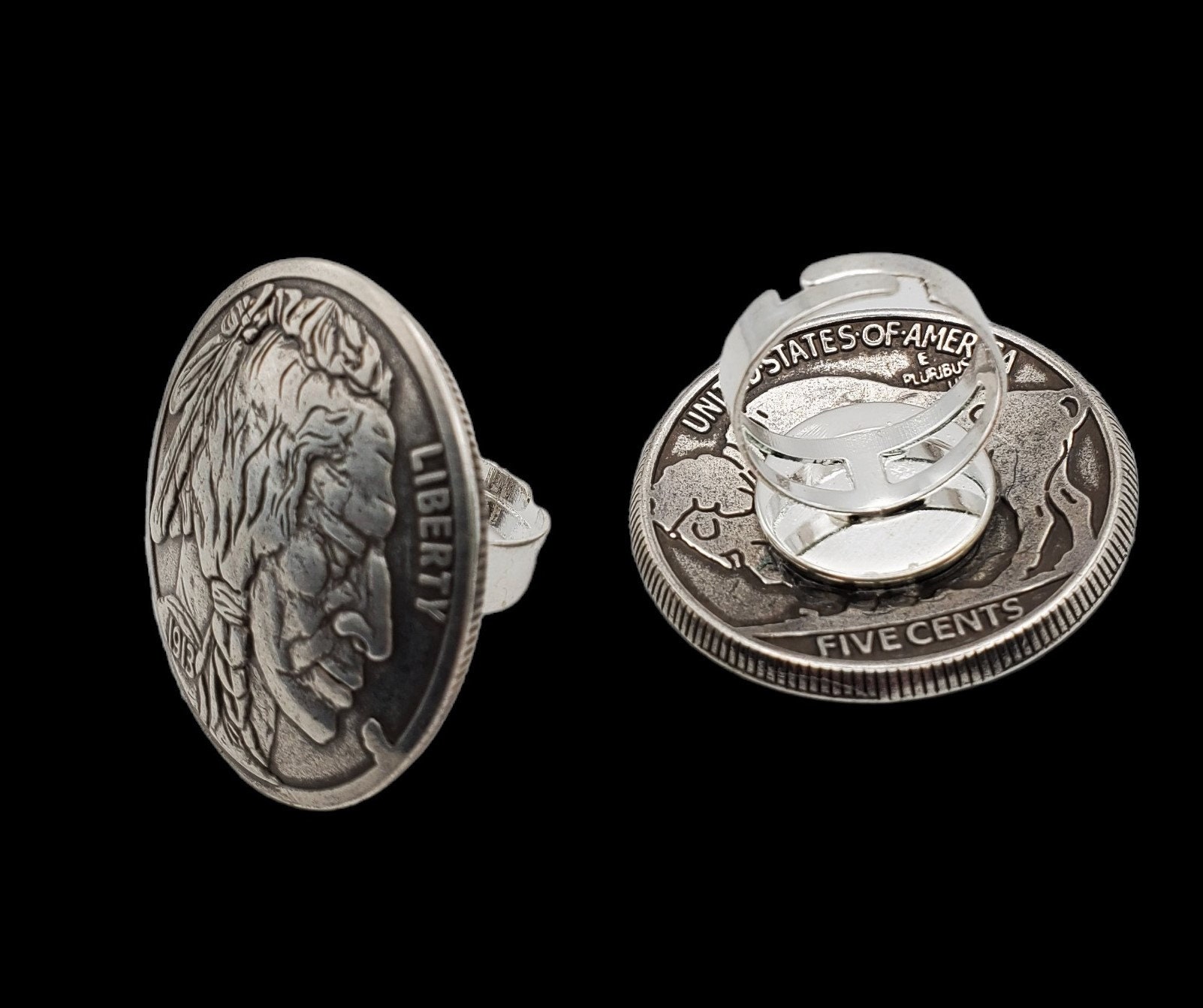 Bague Tête D'Indien En Argent Sterling 925 - Design Avec Bœuf Et Lézard Doré, Taille Réglable 58-65, Style Vintage Pour Hommes Et Femmes