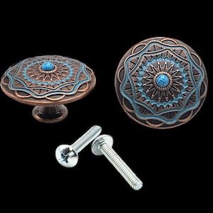 Texico Turquoise cabinet knobs (pair) antique copper