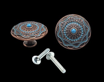 Texico Turquoise cabinet knobs (pair) antique copper