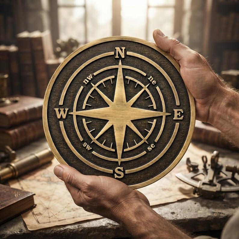 Antique Brass Compass Wall Plaque, Nautical Home Decor, Travel Gift