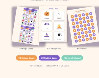 ハロウィンビンゴカードセット：ビンゴカード50枚、子供向けハロウィンパーティーゲーム、教室アクティビティ