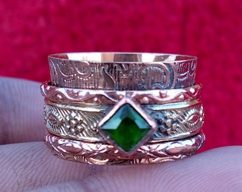 Bague carrée en péridot, bague tournante, bijou en argent sterling 925, bague faite main, bague de méditation, bague anti-anxiété, bague de créateur, cadeau d'amour