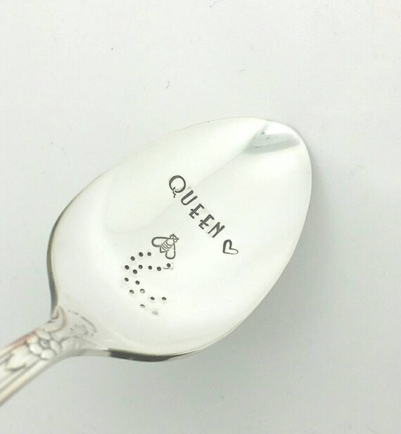 Tea Spoon Bee Stamped Honey Spoon Hand Stamped Spoon Queen Bee