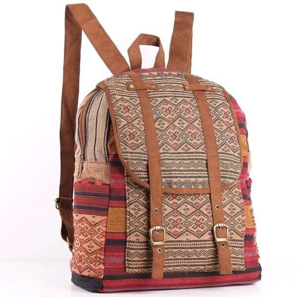 Authentic Ethnic Hand Weaving Daypack School backpack Folk Woven Textile Vintage Leisure Rucksack