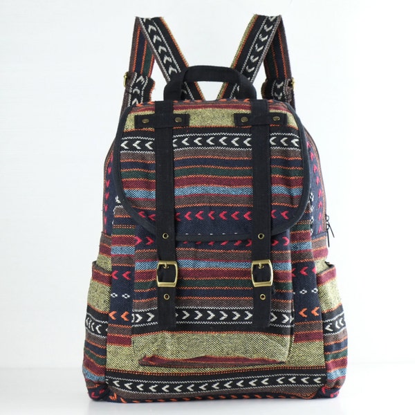 Hipster Backpack Native Tribal Day pack Stylish Collage, School Backpack for Men/Women (Black Trim)