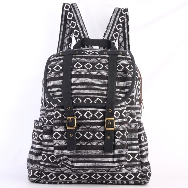 Black/White Backpack Indian Native American Aztec Tribal Lightweight Lined