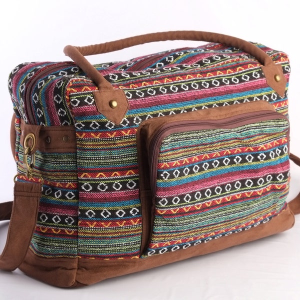 Multicolor Native American Large Weekender Bag, Hipster College Bag, Holiday Bag Navajo Tribal Print