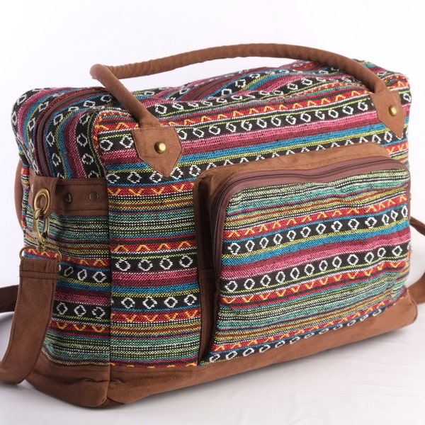 Multicolor Native American Large Weekender Bag, Hipster College Bag, Holiday Bag Navajo Tribal Print