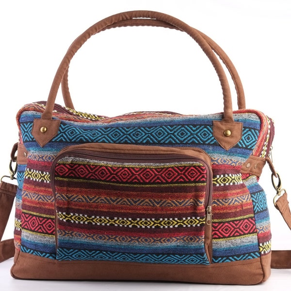 Southwestern Overnight Travel Bag Carry on Weekender Bag Woven Cotton, Boho, Hippie, Unisex
