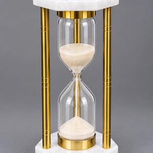 Marble Hourglass Sand Timer, Antique Gold Metal Frame, Luxury Home Decor