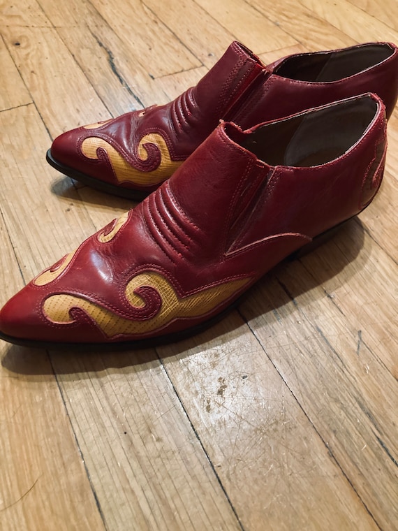 Vintage Nine West Red Leather Western Ankle Boots… - image 1
